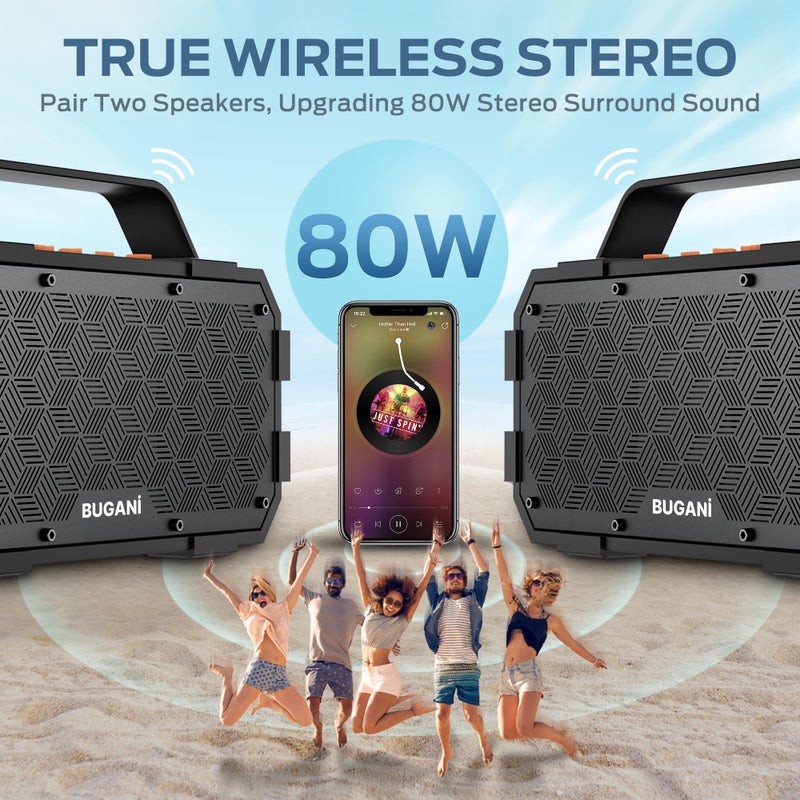 BUGANI Bluetooth Speaker, Portable Bluetooth Speakers with 40W Stereo Sound, Loud Bluetooth Speaker 24H Playtime Support TF Card/AUX, IPX6 Waterproof for Beach Camping Outdoor Indoor - Image 3